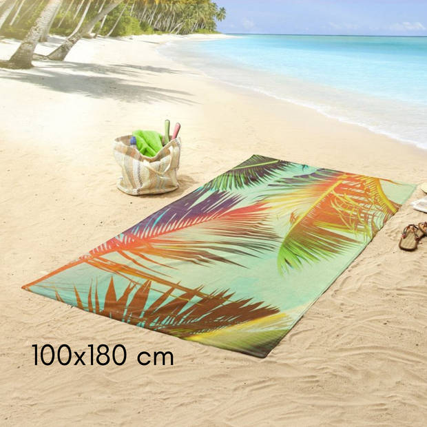 Droomtextiel Palm Bladeren strandlaken - Handdoek 100x180 cm - Heerlijk Zacht - Poly Velours