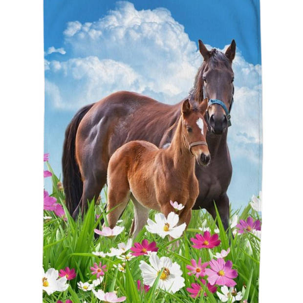 Droomtextiel Paarden Dora Kinder Strandlaken - Handdoek 75x150 cm - Heerlijk Zacht - Velours