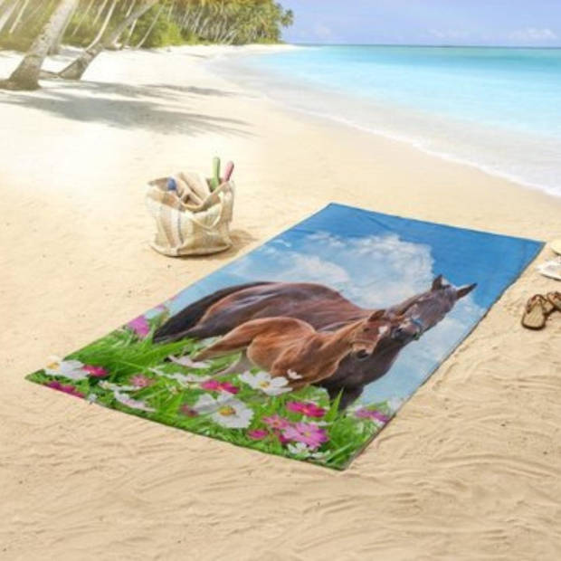 Droomtextiel Paarden Dora Kinder Strandlaken - Handdoek 75x150 cm - Heerlijk Zacht - Velours