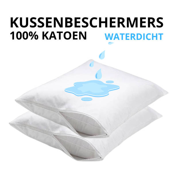 Droomtextiel Waterdichte Molton Kussensloop Kussenbeschermer 60x70 cm - 2 stuks - Anti allergie - Met Rits