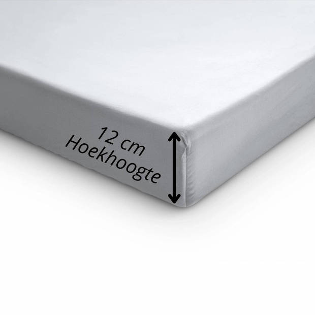 Droomtextiel Hoeslaken Topper - 100% Katoen Satijn 90x220 cm - Tot 12 cm Matrashoogte - Perfecte Pasvorm - Wit