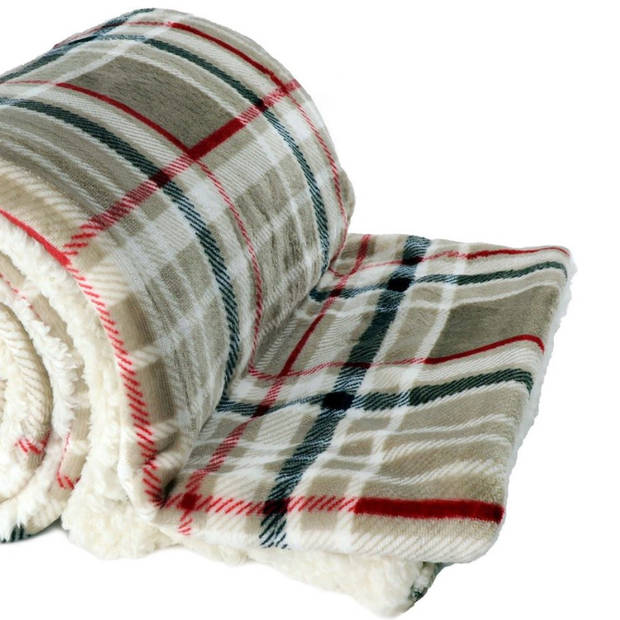 Droomtextiel Luxe Bank Plaid Larsson Taupe 150 x 200 cm - Fleece Deken - Super Zacht - Warm en Donzig - teddy Plaid