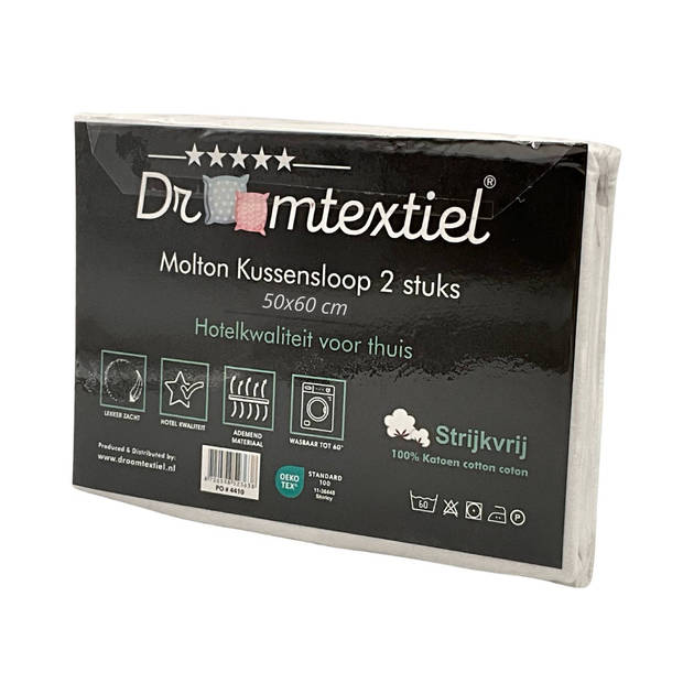 Droomtextiel Molton Kussenbeschermer 50x60 cm - 2 stuks - 100% Katoen - Anti allergie