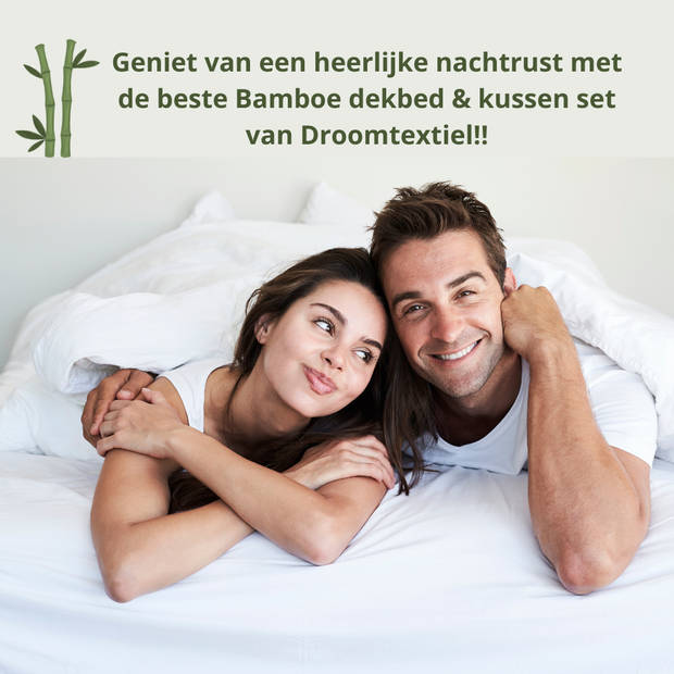 Droomtextiel Bamboe Dekbed + 2 Bamboe Hoofdkussen - Tweepersoons 200x220 cm Extra Lang Warmteklasse 2