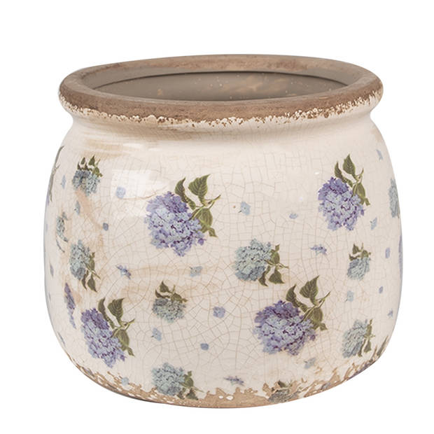 Clayre & Eef Bloempot Ø 16x13 cm Beige Blauw Keramiek Bloemen Bloempot Binnen Beige Bloempot Binnen