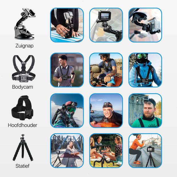 Tenify GoPro Accessoires Set 50 in 1 – Met Mount, Stick & Case – Voor GoPro Hero 11, 10, 9, 8, 7, 6, 5, 4