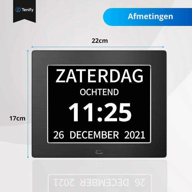Tenify Digitale Dementieklok - Kalenderklok met Datum, Dag en Tijd - Alarmfunctie - Analoge - Dementie Klok