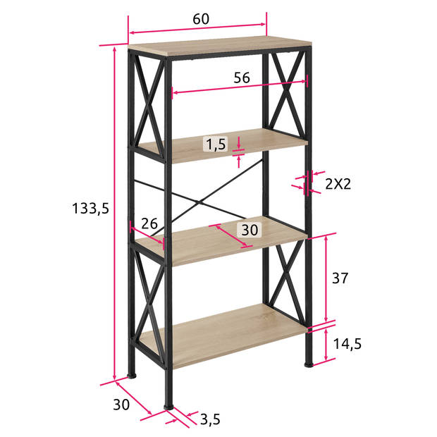 tectake - Wandrek stellingkast boekenkast Barry - 1,5x31,5x133,5cm - industrieel - lichtbruin - 404713