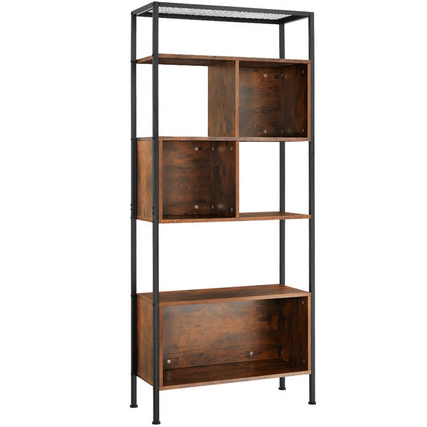 tectake - Wandrek wandkast boekenkast Hastings 75x31x170,5cm - industrieel - donkerbruin - 404710