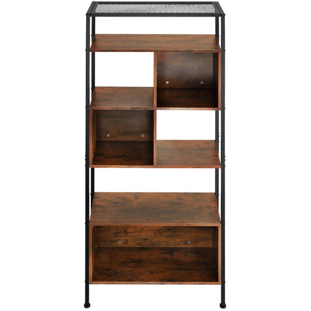 tectake - Wandrek wandkast boekenkast Hastings 75x31x170,5cm - industrieel - donkerbruin - 404710