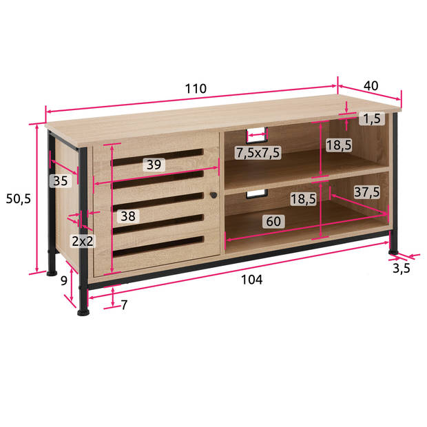 tectake - TV-meubel tv-kast dressoir Galway - industrieel - lichtbruin - 110x41,5x50,5cm - 404715