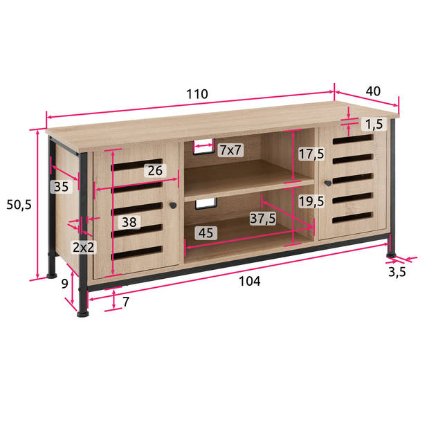 tectake - TV-meubel TV-kast dressoir Carlow - industrieel - lichtbruin - 110x41,5x50,5cm - 404717