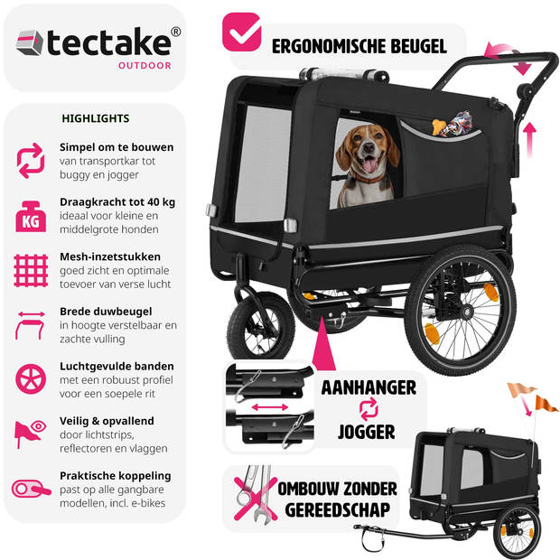 tectake Hondenkar WoofRider- zwart- veelzijdig, inklapbaar, tot 40 kg - hondenbuggy hondenwagen