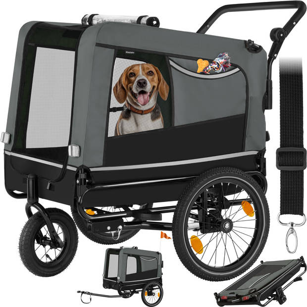 tectake® Hondenkar WoofRider - grijs - veelzijdig, inklapbaar, tot 40 kg - hondenbuggy hondenwagen