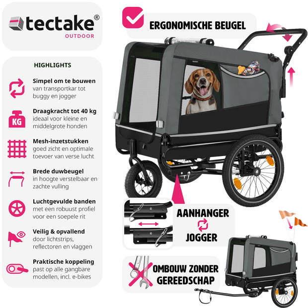 tectake® Hondenkar WoofRider - grijs - veelzijdig, inklapbaar, tot 40 kg - hondenbuggy hondenwagen