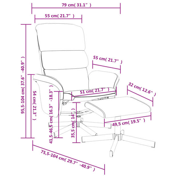 vidaXL Fauteuil verstelbaar met voetenbankje stof lichtgrijs