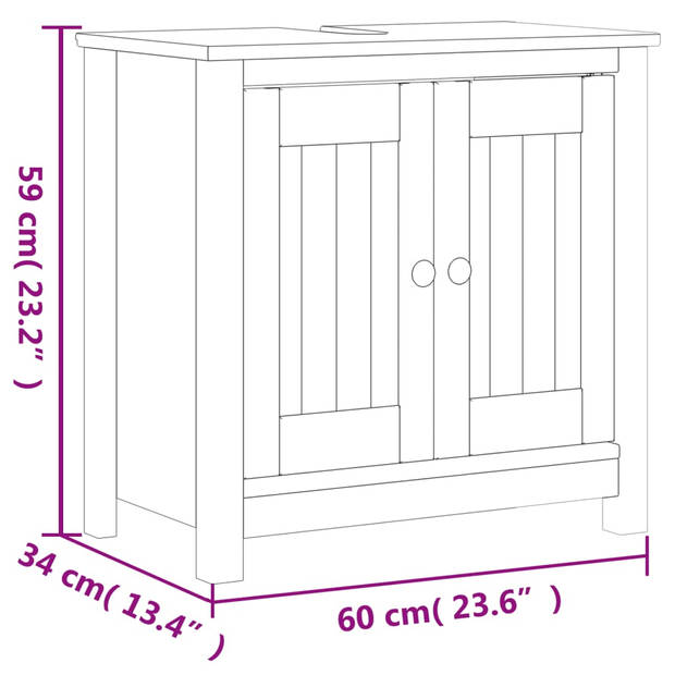 vidaXL Wastafelkast BERG 60x34x59 cm massief grenenhout wit