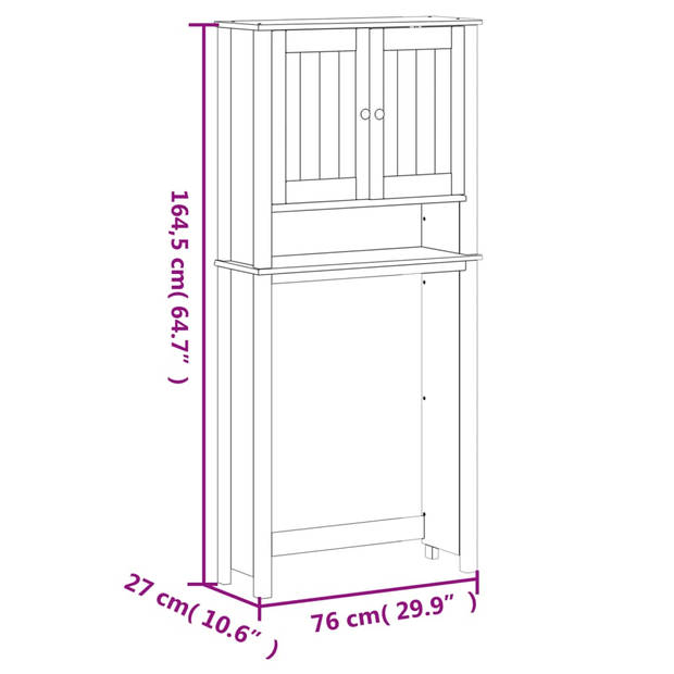 vidaXL Wasmachinekast BERG 76x27x164,5 cm massief hout zwart