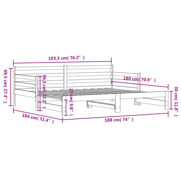 vidaXL Slaapbank met onderschuifbed 90x190 cm massief grenenhout
