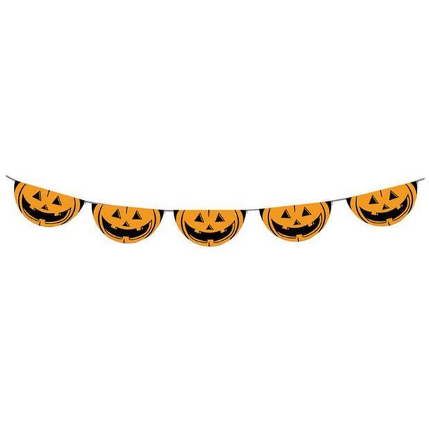 Set van 2x stuks halloween pompoenen thema vlaggenlijn 5,5 meter - Vlaggenlijnen