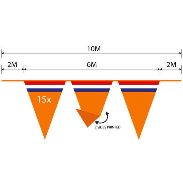 Bellatio Decorations Slinger oranje - 2 stuks - Holland vlaggenlijn - 10 meter - Vlaggenlijnen