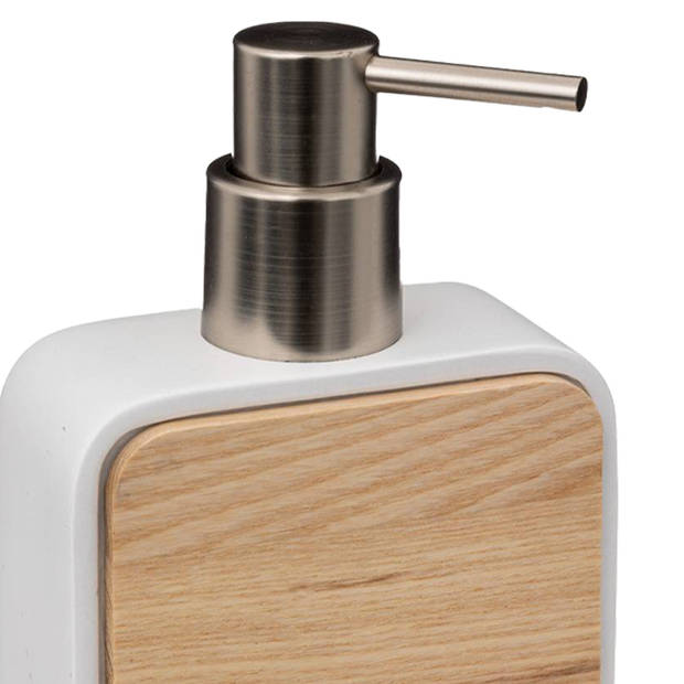 5Five zeeppompje/zeepdispenser - 2x stuks - wit - 10 x 15 cm - 200 ml - bamboe/kunststeen - badkamer - Zeeppompjes