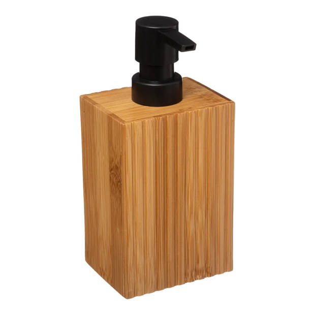 5Five Zeeppompje/dispenser Bamboo Lotion - 2x - lichtbruin/zwart - 8 x 17 cm - 280 ml - hout - Zeeppompjes