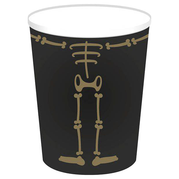 Halloween/horror skelet feest bekers - 16x - zwart - papier - 250 ml - Feestbekertjes