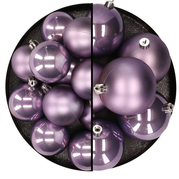 18x stuks kunststof kerstballen lila paars 6 en 8 cm - Kerstbal