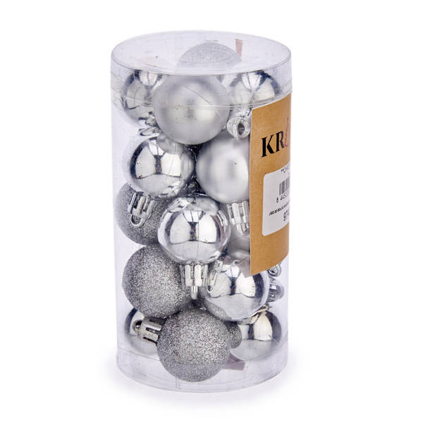 Arte R mini kerstballen - 20x stuks - zilver - kunststof - 3 cm - Kerstbal