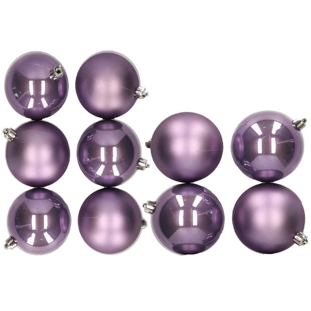 10x stuks kunststof kerstballen lila paars 8 en 10 cm - Kerstbal