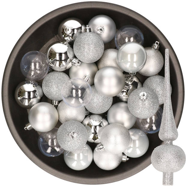 Kerstballen 48x stuks 6 cm incl. glitter piek zilver kunststof - Kerstbal