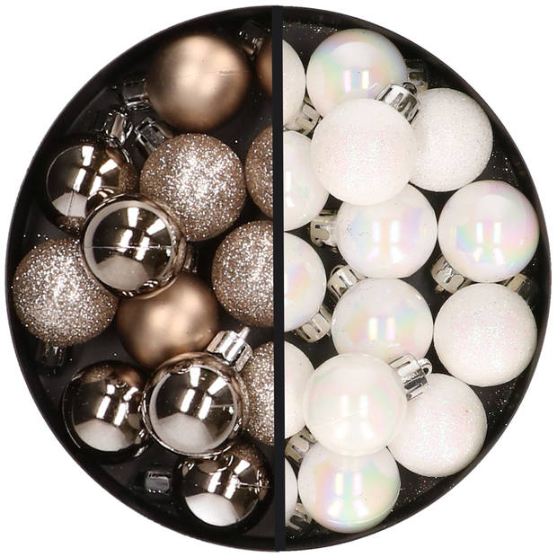 34x stuks kunststof kerstballen champagne en parelmoer wit 3 cm - Kerstbal