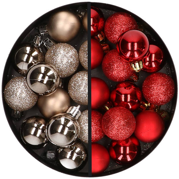 34x stuks kunststof kerstballen champagne en rood 3 cm - Kerstbal