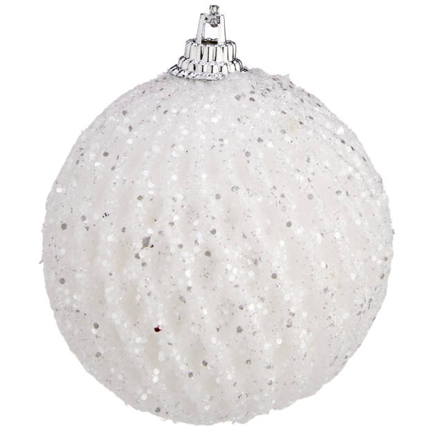 Krist+ kerstballen - 18x - wit relief - kunststof - gedecoreerd -6 cm - Kerstbal