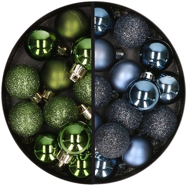 34x stuks kunststof kerstballen groen en donkerblauw 3 cm - Kerstbal