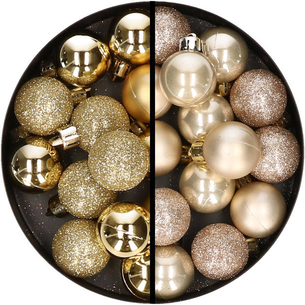34x stuks kunststof kerstballen goud en champagne 3 cm - Kerstbal