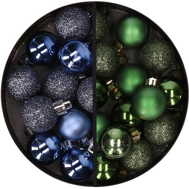 34x stuks kunststof kerstballen donkerblauw en donkergroen 3 cm - Kerstbal