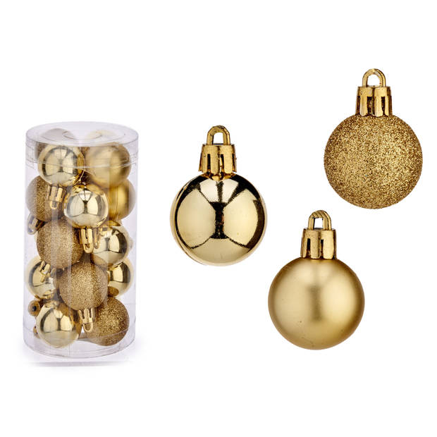 Arte R mini kerstballen - 20x stuks - goud - kunststof - 3 cm - Kerstbal