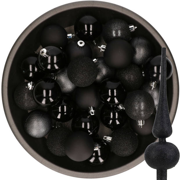 Kerstballen 48x stuks 6 cm incl. glitter piek zwart kunststof - Kerstbal