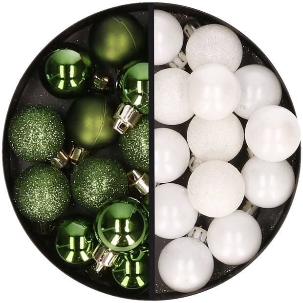 34x stuks kunststof kerstballen groen en wit 3 cm - Kerstbal