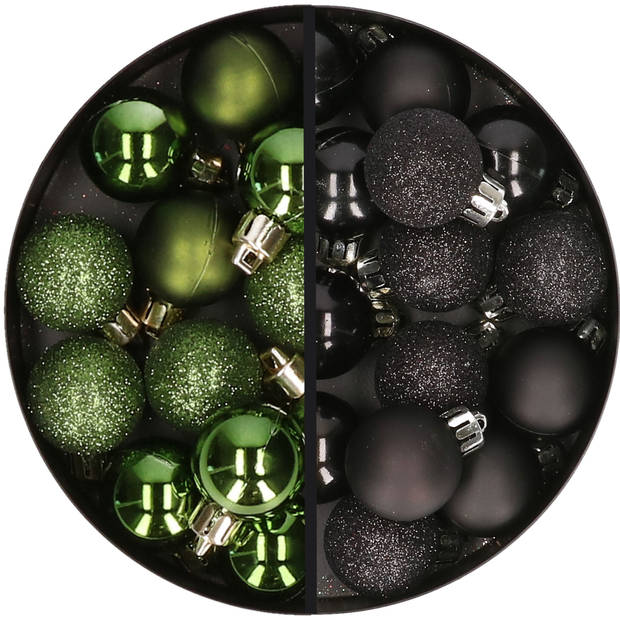 34x stuks kunststof kerstballen groen en zwart 3 cm - Kerstbal