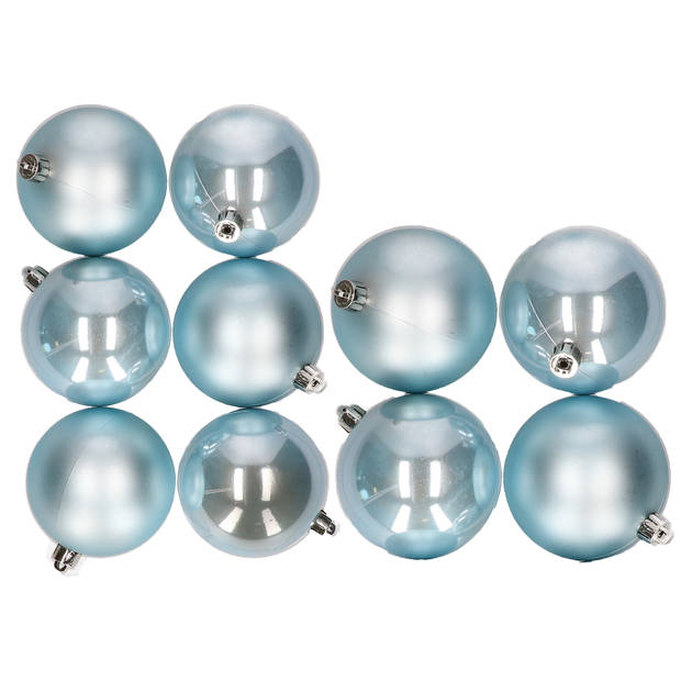 10x stuks kunststof kerstballen lichtblauw 8 en 10 cm - Kerstbal