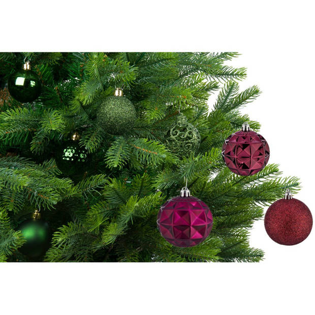 Krist+ kerstballen - 6x stuks - bordeaux rood - kunststof - gedecoreerd -7 cm - Kerstbal