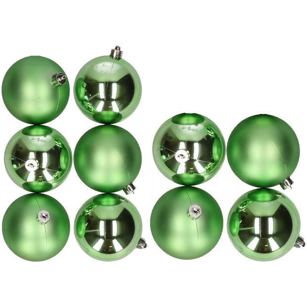 10x stuks kunststof kerstballen groen 8 en 10 cm - Kerstbal