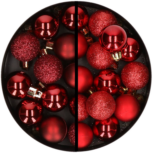 34x stuks kunststof kerstballen donkerrood en rood 3 cm - Kerstbal