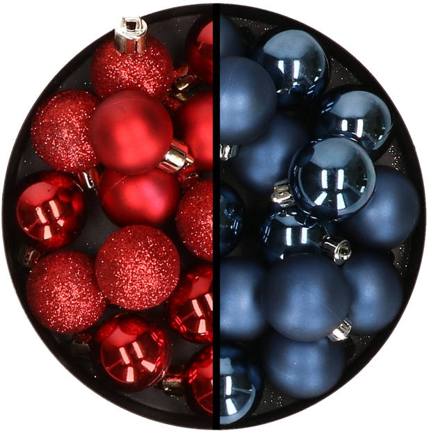 36x stuks kunststof kerstballen rood en donkerblauw 3 en 4 cm - Kerstbal
