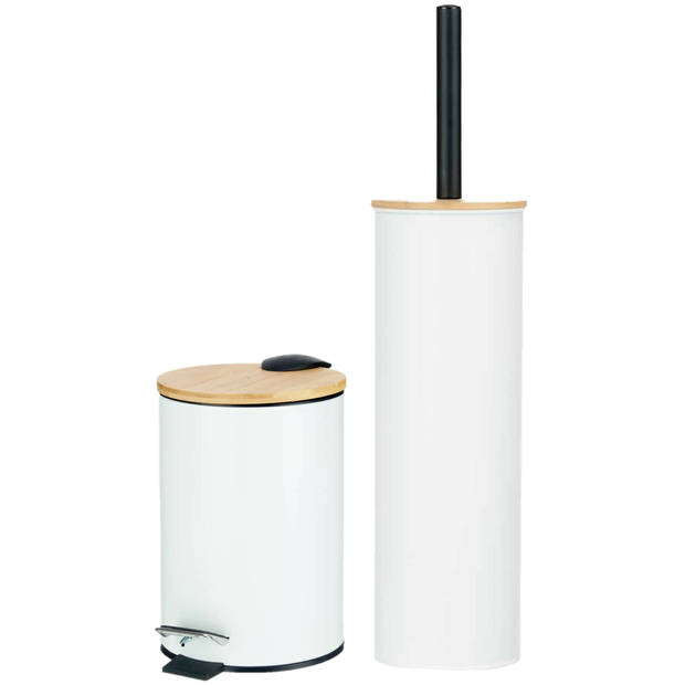 Berilo badkamer accesoires set Alicante - toiletborstel/pedaalemmer - wit - Badkameraccessoireset
