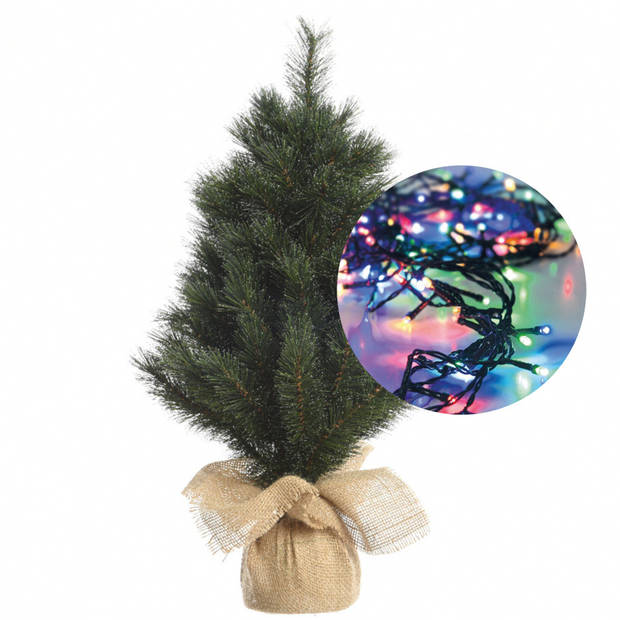 Mini kerstboom 45 cm - met kerstverlichting gekleurd 300 cm - 40 leds - Kunstkerstboom