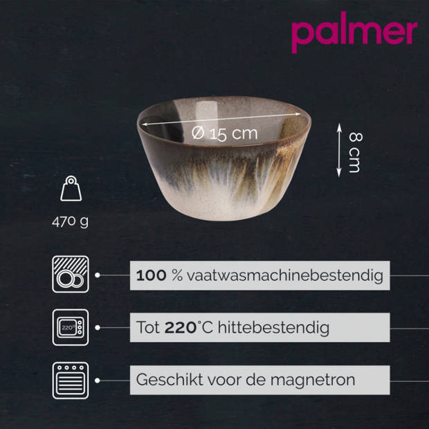 Palmer Kom Aquarel 15 cm 80 cl Beige Blauw Stoneware 2 stuks